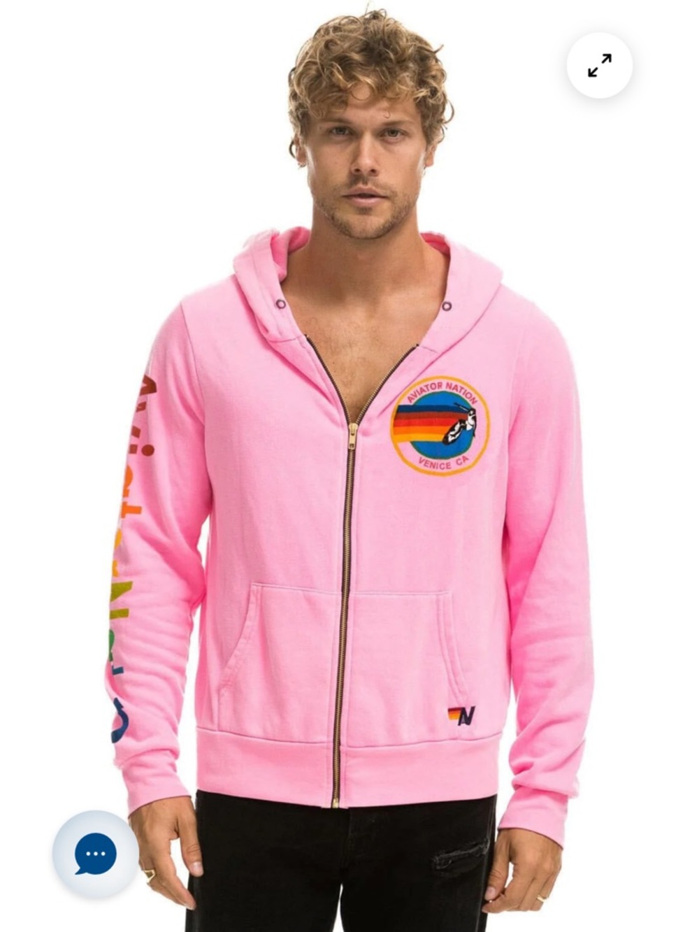 Aviator Nation  neon Pink Zip unisex Hoodie with Rainbow print  in large . - Picture 6 of 12